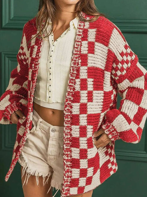 'Celandine' Checkered Drop Shoulder Cardigan - Celes Fashion
